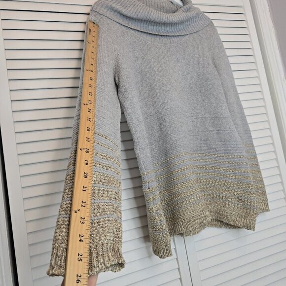 CALVIN KLEIN Tunic Sweater Cowl Neck Oversized Gray Gold Lurex Gradient Women M - Picture 11 of 12